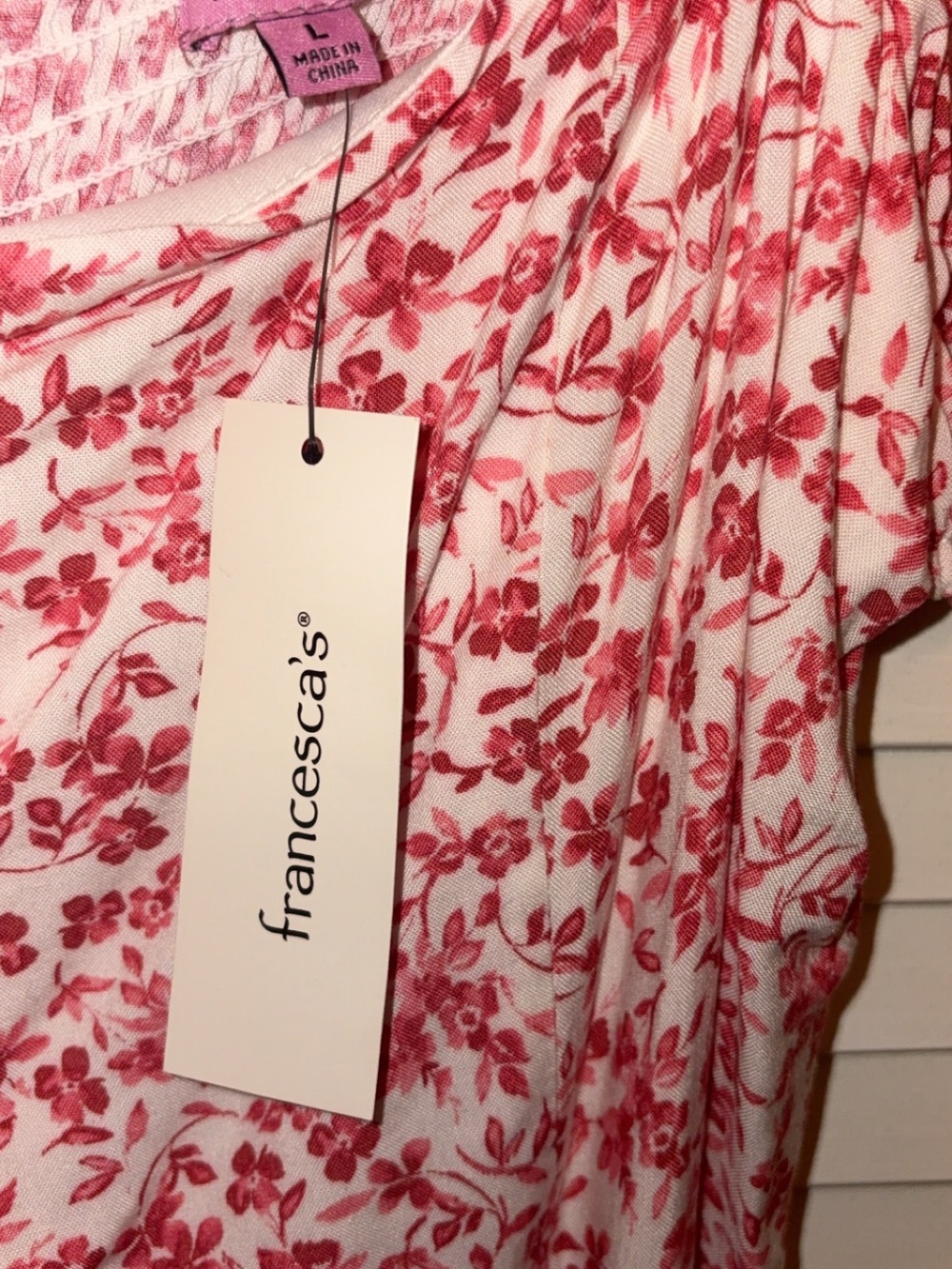 Francesca's Collections Cream Dress with Pink Floral Print